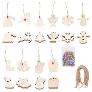 10 x 5 julemotiver i træ + snor og metal klokker